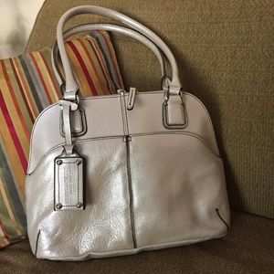 Tignanello Handbag Silver Pebbled Leather Satchel